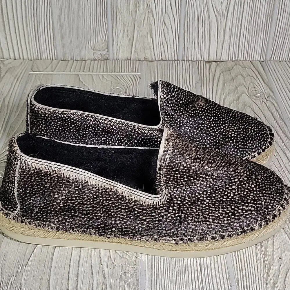 Manebi Black Speckled Calf Fur Flat Espadrille Slip On Shoes Womens  40 US 9
